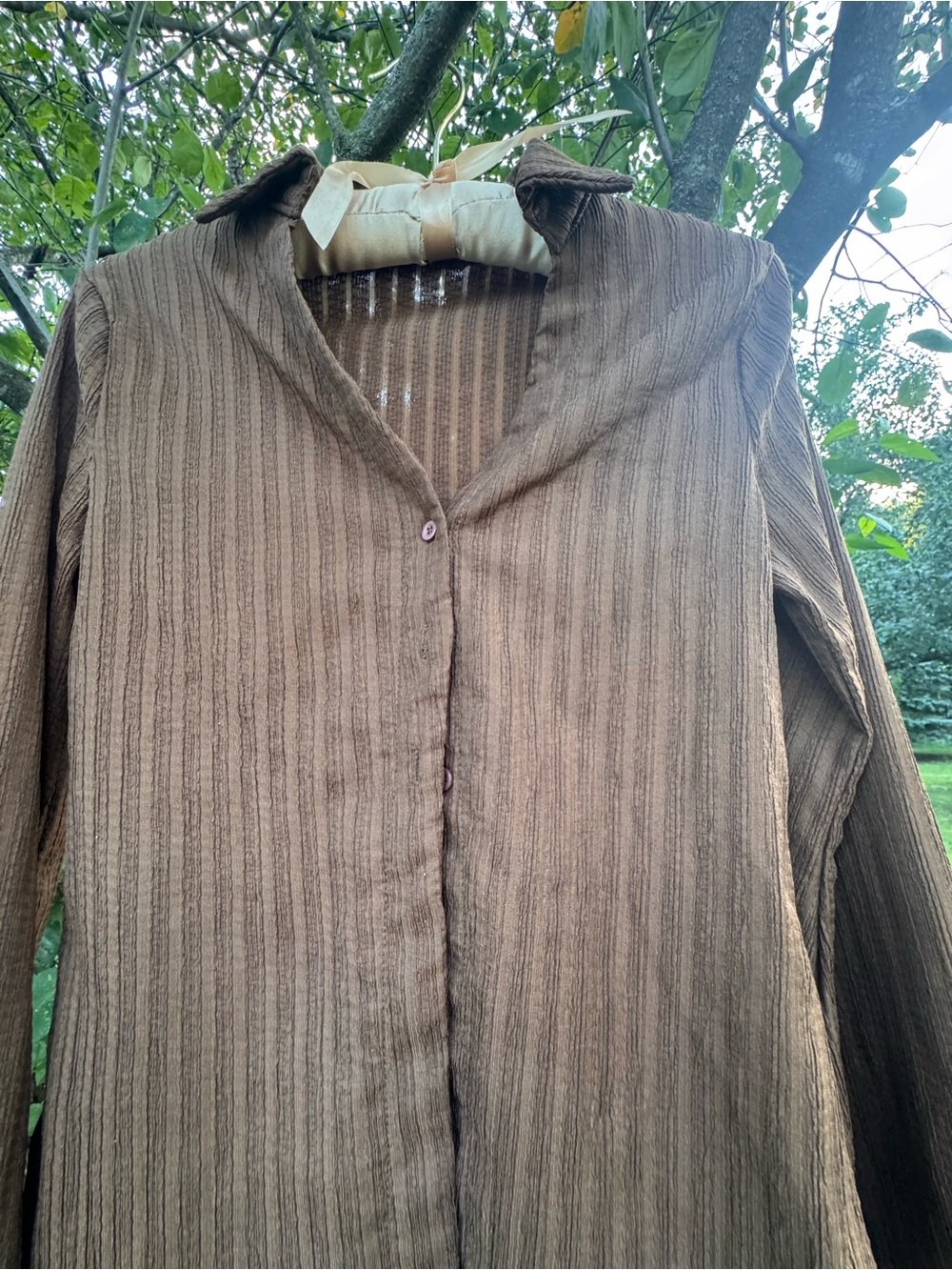Brown Ribbed Long-Sleeve Button-Front Top - Picture 3 of 6